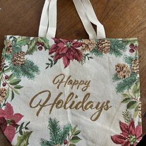 Festive Holiday Tote with Red and Green Accents has some sparkle in fabric